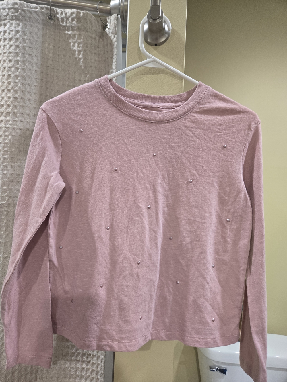 Cat & Jack 10/12 Dusty Rose Long Sleeve Tee with Subtle Pearls